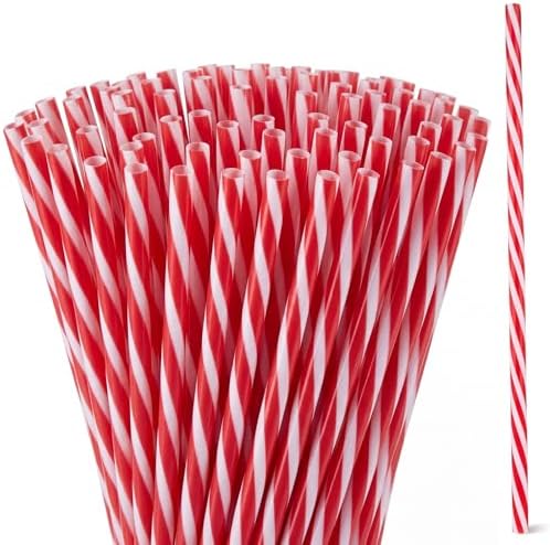 Honeydak 100 Pcs Reusable Plastic Straws Bulk,Red and White Stripe by Honeydak