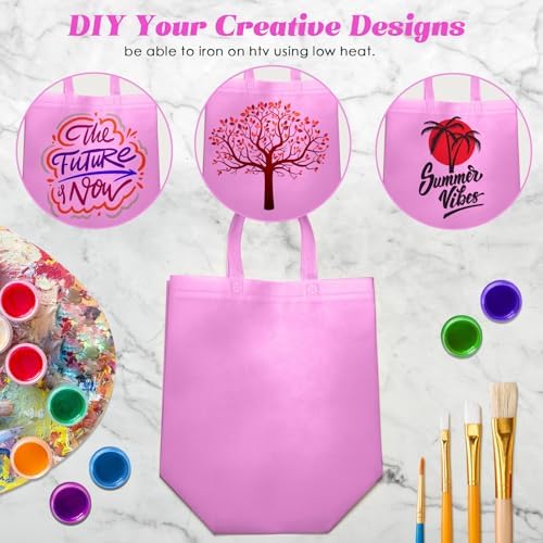 Reginary 50 Pcs Reusable Tote Bags Shopping Bags Non Woven, Pink - Image 6