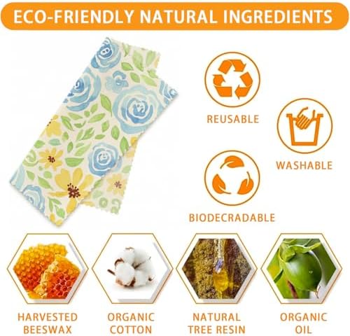 Reusable Beeswax Wraps, Watercolor Floral Wraps, 9 Pack, Sandwich Snack Bowl Bread Cover, Organic Sustainable Zero Waste Plastic-Free Food Storage, 1XL 3M 5S - Image 3
