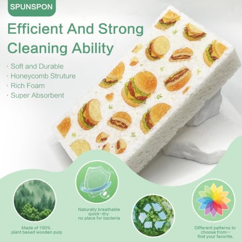 Large Cellulose Sponges, Kitchen Sponge for Dish, Thick Heavy Duty Scrub Pads, Non-Scratch Scrubber for Household/Cookware/Bathroom/Office/Boat 5.5" x 3" x 1" (7 Pack), Food - Image 4