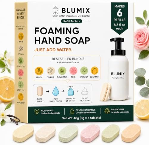 Foaming Hand Soap Refill Tablets, Concentrated Hand Soap Tablets, Just Add Warm Water, For Reusable Foaming Soap Dispensers (6 Count, Variety, Refill Only) by Blumix