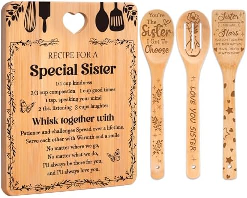 Sister Birthday Gifts from Sister - "Recipe for a Special Sister" Sister Birthday Gifts Cutting Board Set, Bamboo-Made Engraved Utensil Set Christmas/Birthday Day Gifts for Sister Adult by Apjielop-GiftsMaster