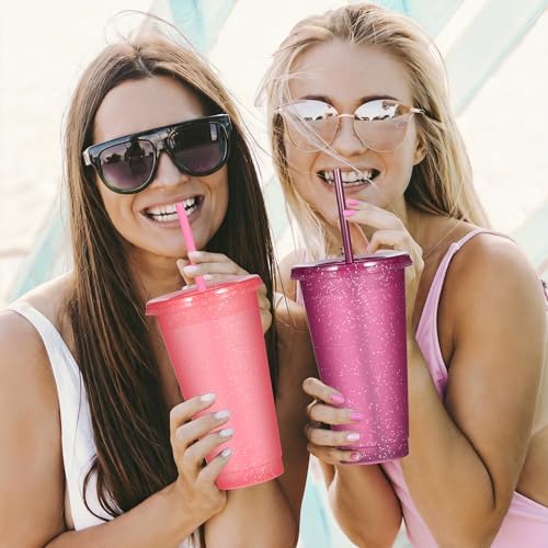Suertestarry Tumbler with Straw and Lid,Water Bottle Iced Coffee Travel Mug Cup,Reusable Plastic Cups,Perfect for Parties,Birthdays,24oz-10 Pack (10 Pack Glitter, 10 pack) - Image 4