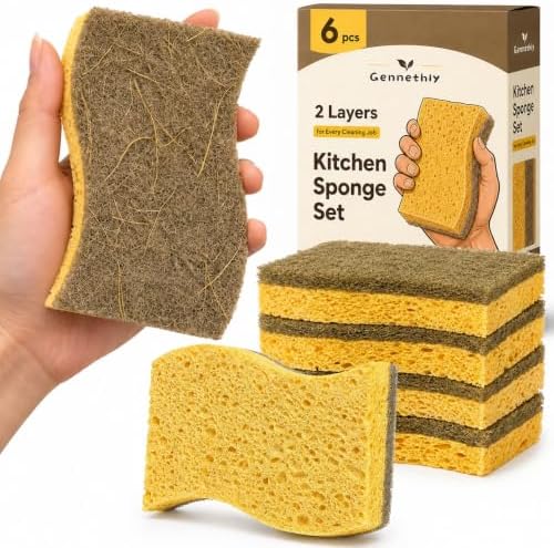 Natural Kitchen Sponges for Dish, 6 PCS Cellulose Sponge with Coconut Fiber by Unknown