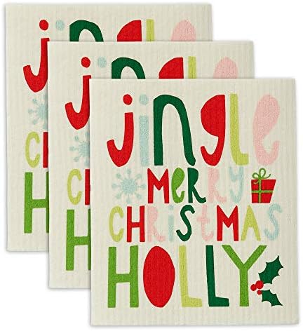 DII Swedish Dishcloths for Kitchen & Cleaning, Reusable, Machine Washable & Dishwasher Safe, Biodegradable, 7.75 x 6.75, Jingle, 3 Piece by DII