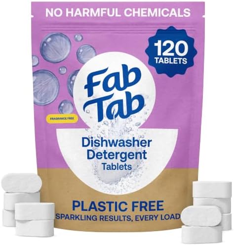 Fab Tab 100% Plastic-Free Dishwasher Detergent Tablets, 120ct, Free & Clear by FabTab