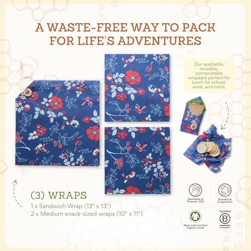 Bee's Wrap Beeswax Food Wraps, 2 Medium & Sandwich Pack - Botanical - Image 4