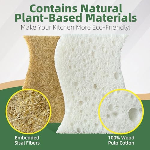 Kitchen Cleaning Sponges, Natural Cellulose Dish Sponge with Coconut Fiber Scrubber for Dishes, Pots and Pans, Eco Friendly Household Cleaning Sponge, 12 Pack - Image 4