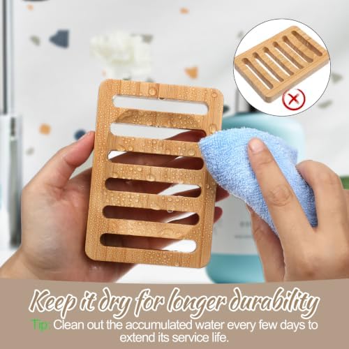 2 Pack Bamboo Soap Dish, Waterproof Self Draining Wood Soap Dish - Image 4
