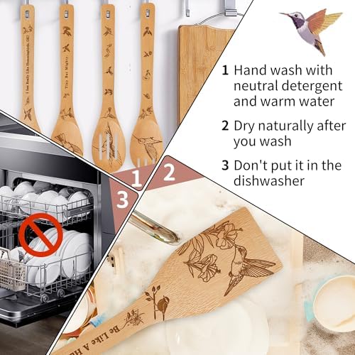 Hummingbird Kitchen Decor Bamboo Wooden Spoons With Utensil Holder-Hummingbird Kitchen Accessories for Cooking-Home Decorations Gifts for Women-Housewarming,Birthday,Easter,Mothers Day Gift（6PCS) - Image 6
