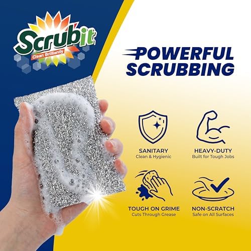 SCRUBIT Scrub Sponges for Kitchen, Non-Scratch Dish Sponges, Heavy Duty Steel Wool Scrubber Sponges Kitchen & Dishes Scrubbers (12) - Image 2