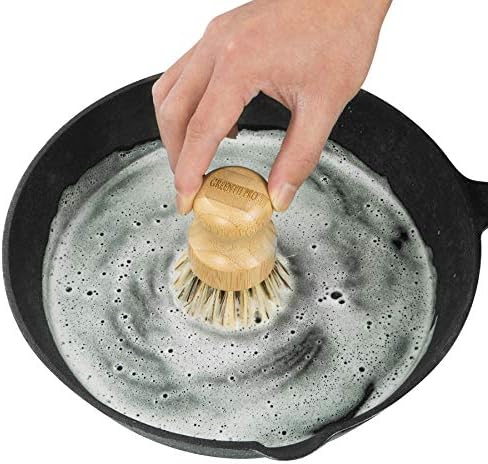 GREENTH PRO Palm Pot Dish Brush- Nature Bamboo 2 Packs Mini Durable Scrub for Kitchen Cleaning with Ceramics Holder - Image 6