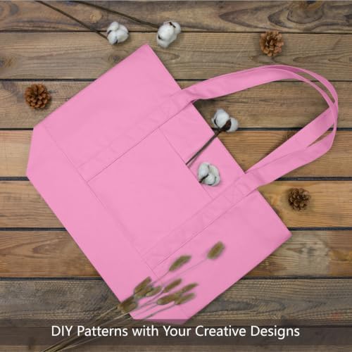 TOPDesign 3-Pack Canvas Tote Bags with an External Pocket, Reusable Grocery Shopping Bags, Top Zipper Closure, Daily Essentials (Pink) - Image 4