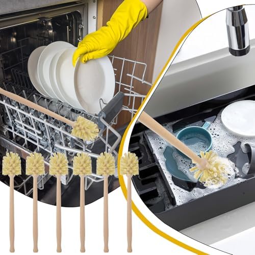 6 Pcs Bottle Brush, Natural Wood Dish Brush Scrub Brush with Long Beechwood Handle Bristles for Cleaning Bottles Mugs Jars Glasses Dishes Vases Pitchers, 13.78 x 2.6 Inches - Image 6