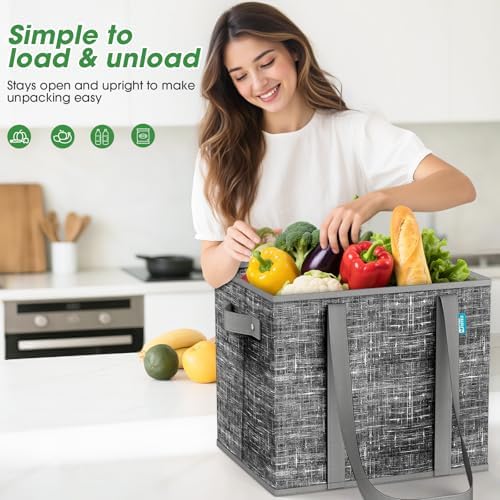 Fab totes Reusable Grocery Bags, Large Foldable Shopping Tote Bags with Reinforced Handles & Hard Bottom,4 Pack,Black - Image 7
