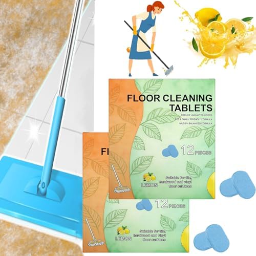 Floor Cleaning Tablets, 12pcs Floor Cleaner Tablets Hard Floor Cleaner Tablets, Floor Cleaning Tablets for Mopping, Pre-Measured Dissolvable Cleaning Solution for Wood Tile Marble, Lemon Scent (24PCS) by Hyxowgt