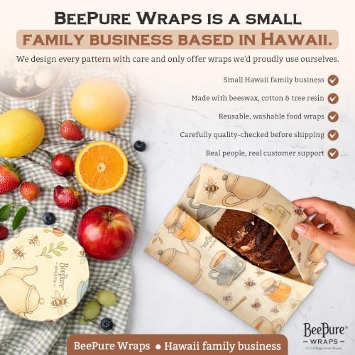 Reusable Beeswax Food Wrap Roll - Cut-to-Size 15 x 80 in, Eco-Friendly Food Storage Wrap, Bees & Tea Teapot Honey Jar Design - Image 3