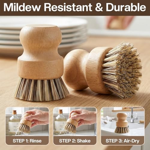 5 Pcs Bamboo Wood Dish Brush Set Handheld Bamboo Wok Brush Scrubber for Dishes Pans Pots Fruit and Veggie Washing(Style D) - Image 7