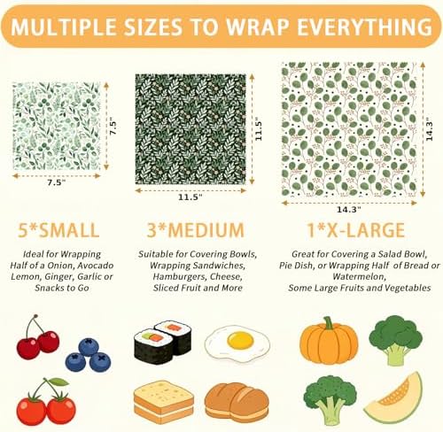Beeswax Food Wraps, Botanical Leaves Wrap, 9 Pack Eco-Friendly Food Storage, Organic, Sustainable, Biodegradable, Zero Waste, Plastic-Free, For Sandwich, Bowl, Bread, 1XL, 3M, 5S - Image 2