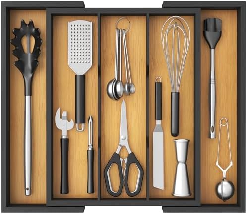 Lifewit Bamboo Utensil Organizer for Kitchen Drawer, Cooking Utensil Tray by Lifewit