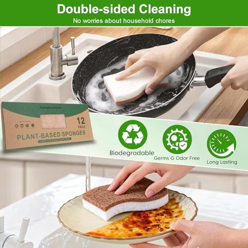 Sponges Kitchen – 12-Pack, Natural sponges for Dishes S-Shaped Dual-Layer for Pots, Pans, Tableware, Durable & Comfortable Grip for Everyday Cleaning - Image 3