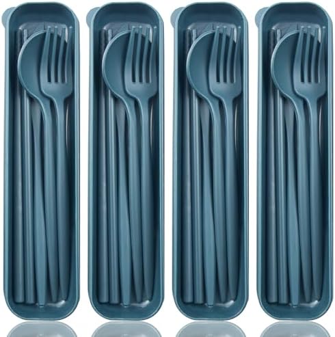ELANE 4 Sets Reusable Travel Utensils Set with Case,Camping Cutlery Set Reusable Cutlery Set with Case,Utensil Sets for Lunch Picnic Daily Use Outdoor (darkblue) by ELANE