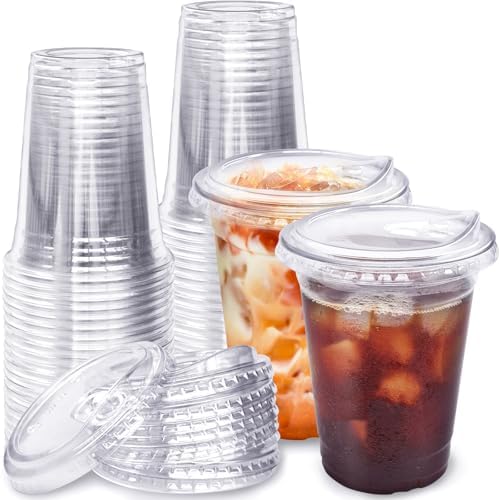 Qinsihwn 16 Oz Plastic Clear Cups with Strawless-Sip-Lids,25 Sets Plastic Cups with Sip Through Lids,Disposable Iced Coffee Cups for Milkshake,Smoothie,Cold Drinks by Qinsihwn
