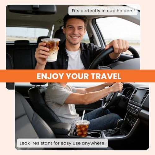 100 Pack 20oz Plastic Cups with Lids and Straws, Clear Disposable Plastic Cups, Heavy Duty Iced Coffee Cups with Leak-Resistant Lids, Cold Drink Cups for Smoothies, Juice, Soda & Party To Go - Image 5