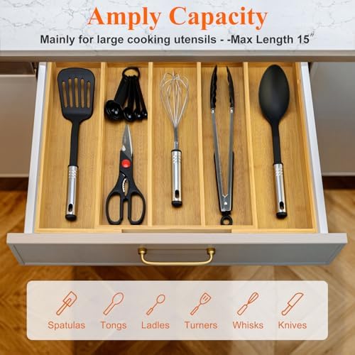 Expandable Bamboo Silverware Drawer Organizer Large Kitchen Utensils Tray - Image 3