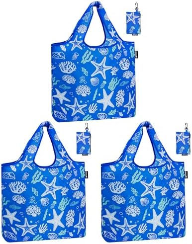 HOLYLUCK Reusable Grocery Bags,Heavy Duty Foldable Shopping Tote Bag (Standard, 3 Starfish) by holyluck