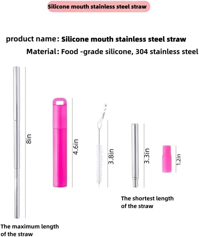 NAIVELY-Metal Reusable Straws 3 Pack Collapsible Portable Stainless Steel Drinking Straw Telescopic Travel Straw, with Case and Cleaning Brush Foldable Pocket Straws - Image 3