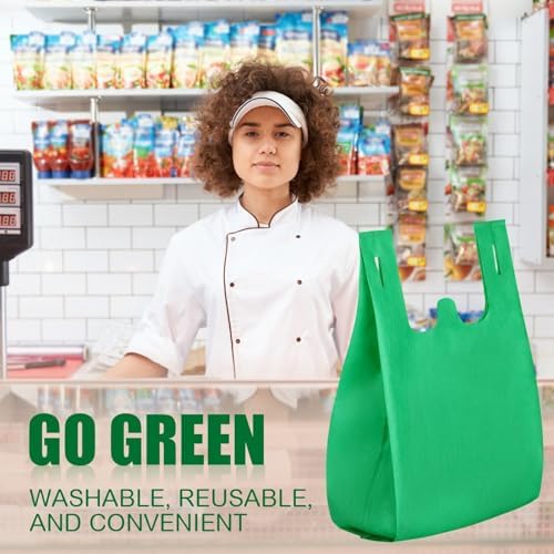Windyun Large Grocery T-shirt Bags Bulk Reusable Non Woven Shopping Bag Foldable Gift Tote with Handle, 20.5x11x5.5 Inch - Image 4
