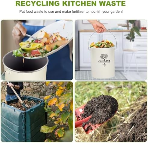 Kitchen Countertop Compost Bin, Odor Resistant Indoor Compost Bin with Lid and Charcoal Filter, Rust Resistant Coated Compost Bucket, Compost Container, Cream - Image 6