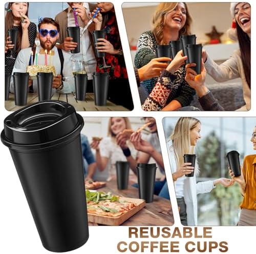 Honeydak 45 Pack 16 oz Reusable Coffee Cups with Lids Water Bottle Iced Coffee Travel Mug Reusable Portable Plastic Tea Tumblers Bulk for Hot and Cold Drinks Birthdays Party(Classic,Black) - Image 6