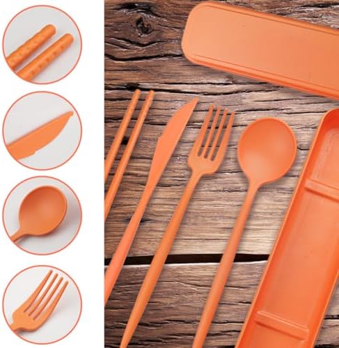 4 Sets Reusable Utensils With Case, Camping Cutlery Travel Silverware for Work, Lunch Picnic Daily Use Outdoor (Orange) - Image 4