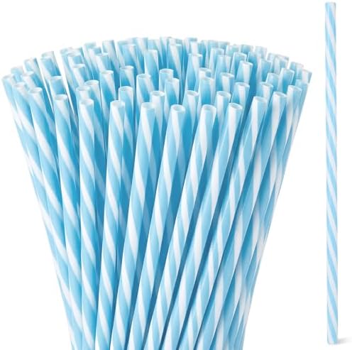 Honeydak 50 Pcs Reusable Plastic Straws Bulk,Light Blue and White Stripe by Honeydak