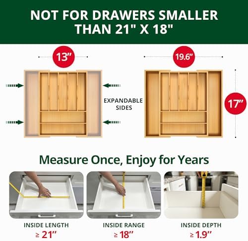 ROYAL CRAFT WOOD Luxury Bamboo Kitchen Drawer Organizer - Silverware Organizer, Utensil Holder & Cutlery Tray Drawer Dividers for Flatware (9 Slot, Natural) - Image 4