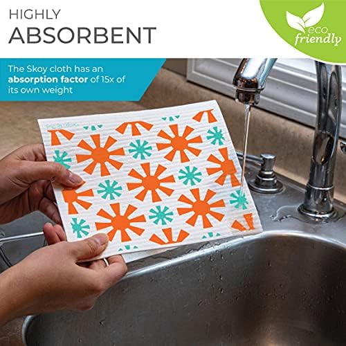 Skoy Cloth 2-Pack Eco-Friendly & Reusable Swedish Dishcloth, for Kitchen & Household Use, Plastic-Free Packaging, Dishwasher Safe, Designer Series – Connections/Sunburst, White Skoy Cloth - Image 2