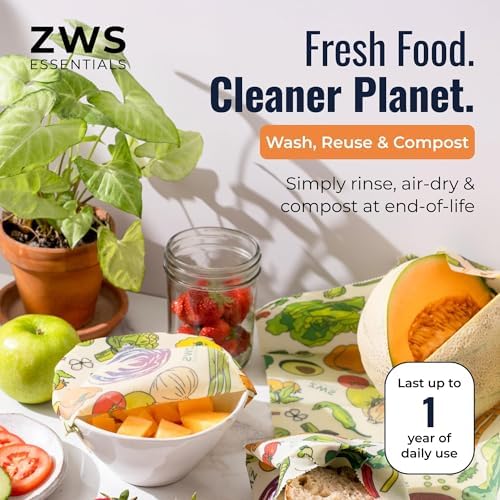Beeswax Wraps, Reusable Cotton Food Storage Set for Kitchen, Lunch, Bread, Snacks, Bowls. Eco-Friendly Plastic-Free Alternative. 3-Pack Assorted - Veggies by Zero Waste Store - Image 7