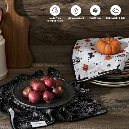 RECYCO Halloween Waffle Kitchen Towel Set of 2 - Quick Dry Microfiber Sustainable Dish Towels - Absorbent Reusable Cleaning Tea Towels - Lightweight Hand Towels,16”x 28”, Spooky Soiree - Image 4