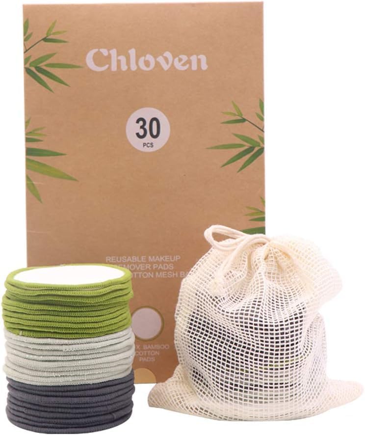 Chloven 30 Pack Reusable Makeup Remover Pads Bamboo Cotton Rounds for Toner by ChlovenUS