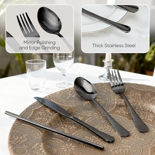 Travel Camping Utensils with Case, 6 Pcs Reusable Stainless Steel Silverware Cutlery Set, Spoon, Fork, Knife + Straw/Brush Kit for Camping, Travel, Office, Lunch Box, Eco On-the-Go (black) - Image 3