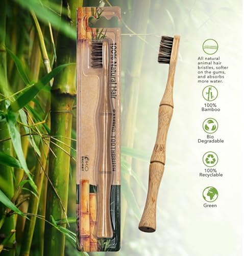 Natural Horsehair Bamboo Handle Toothbrushes, No Nylon Totally Biodegradable Horse Hair and Bamboo Toothbrushes (Pack of 2) - Image 2