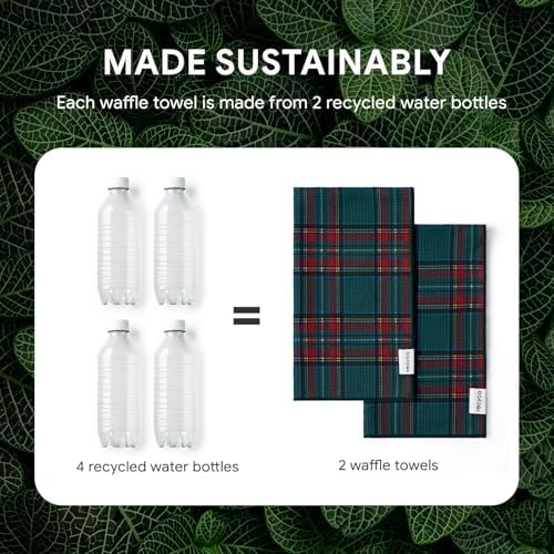 RECYCO Christmas Waffle Kitchen Towel Set of 2 - Quick Dry Microfiber Sustainable Dish Towels - Ultra Absorbent Reusable Cleaning Tea Towels - Lightweight Hand Towels,16”x 28”, Stewart Plaid Green - Image 5
