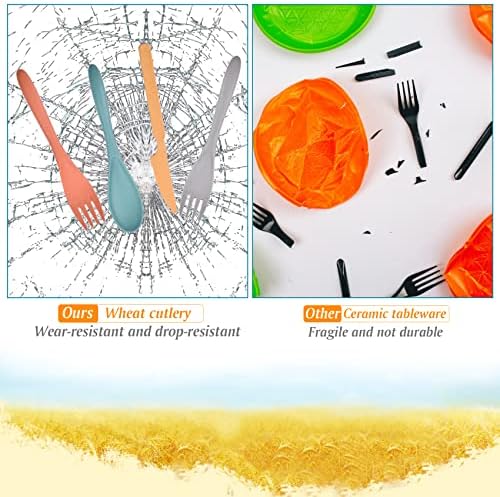 Zoyiancy 4 Sets Wheat Straw Cutlery Set, Reusable Flatware Set for Daily - Image 4