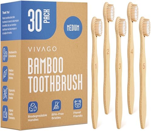 VIVAGO Bamboo Toothbrushes - Medium Bristles Toothbrushes for Adults by VIVAGO