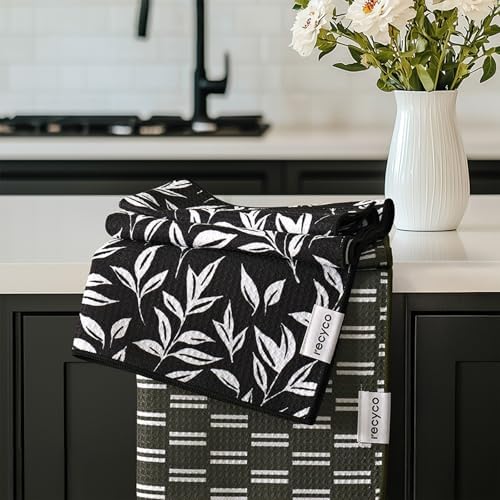 RECYCO Waffle Kitchen Towel Set of 2 - Quick Dry Microfiber Sustainable Dish Towels - Ultra Absorbent Reusable Cleaning Tea Towels - Lightweight Hand Towels,16”x 28”, Natural Rhythm by RECYCOHOMECOLLECTION
