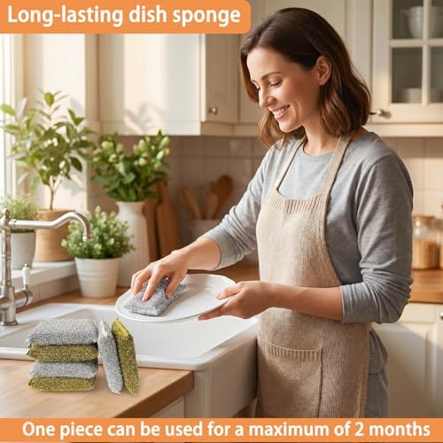 Dish Sponges Kitchen Scrubber - 6 Pack Non Scratch Steel Wool Scrubber Esponjas para Lavar Platos Multipurpose Thickened Sponges for Cleaning Dishes, Pans, Pots - Image 3