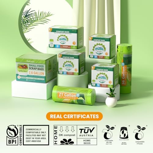 GreFusion Compostable Bags 1.2 Gallon,125 Count, Fits 0.75,1,1.2,1.3,1.6,1.8 Gallon Countertop Bin, Small compost bags, Certified by BPI, ASTM D6400 and OK Compost - Image 6