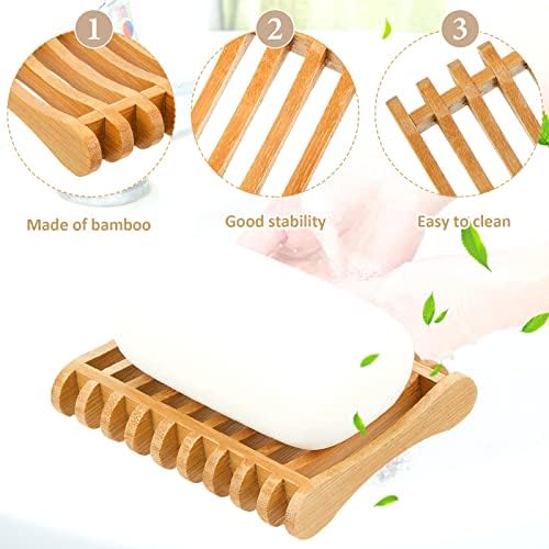 Suclain 3 Pcs Bamboo Soap Dish for Shower Self Draining Slotted Bar Soap Holder Wooden Tray for Shower, Sink, Bathroom, Bath Tub, Restaurant Counter, Kitchen Sponges, Easy Dry - Image 3